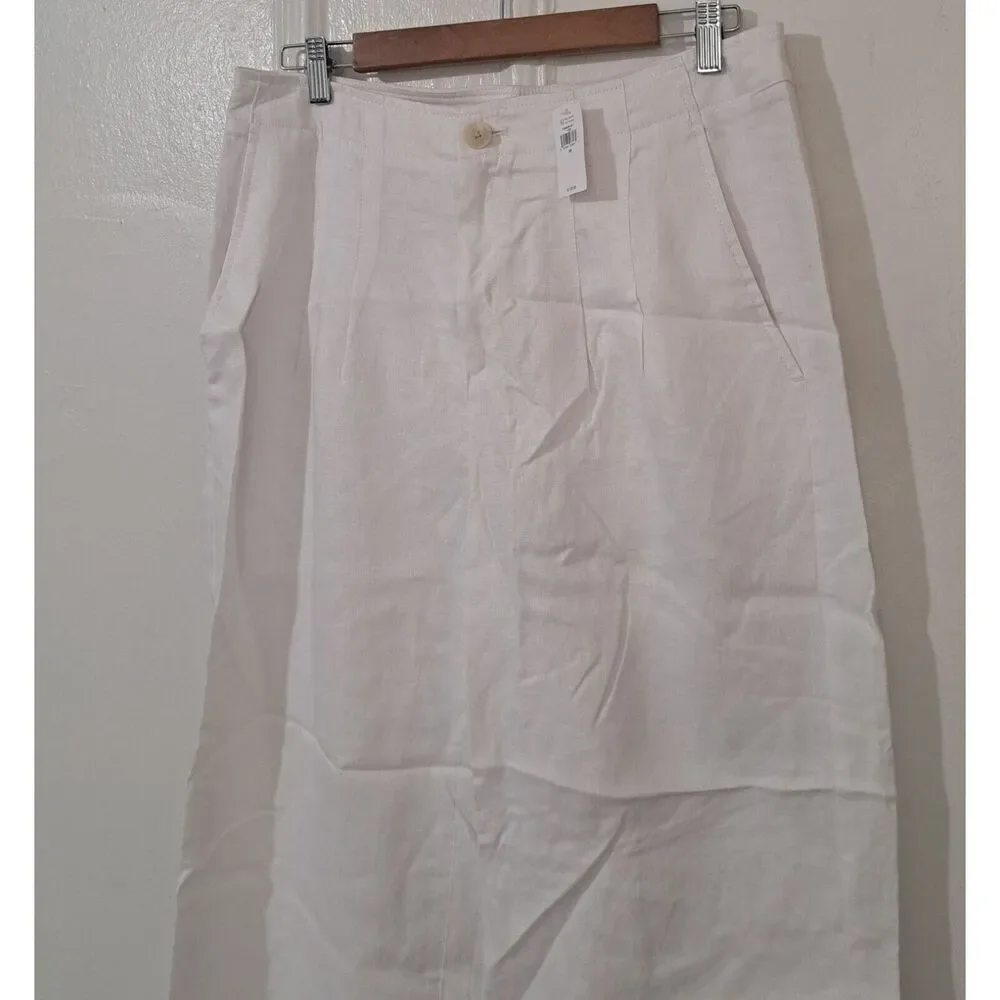 Banana republic women size 10 wide leg pants white beach resort wear 100% linen